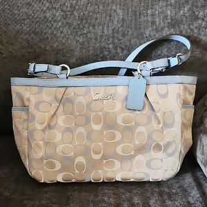 Coach Beige and Light Blue Shoulder Bag